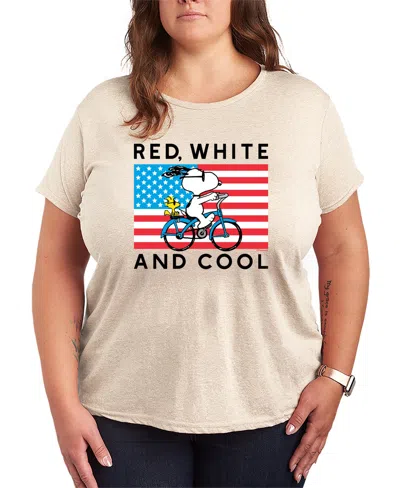 Hybrid Apparel Plus Size Peanuts Red White And Cool Bike Short-sleeve Graphic T-shirt In Neutral