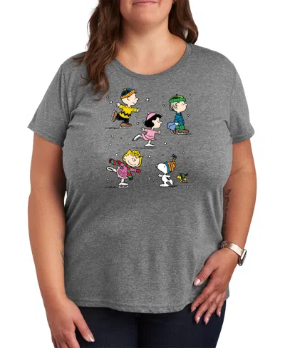 Hybrid Apparel Plus Size Peanuts Skating Graphic T-shirt In Grey