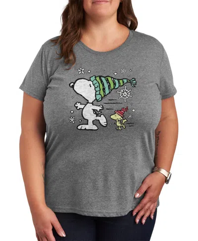 Hybrid Apparel Plus Size Peanuts Skating Graphic T-shirt In Grey