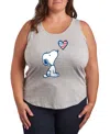 Hybrid Apparel Plus Size Peanuts Snoopy American Flag Heart Graphic Tank Top In Gray