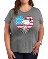 Hybrid Apparel Plus Size Peanuts Snoopy Americana Graphic Crew Neck T-shirt In Gray