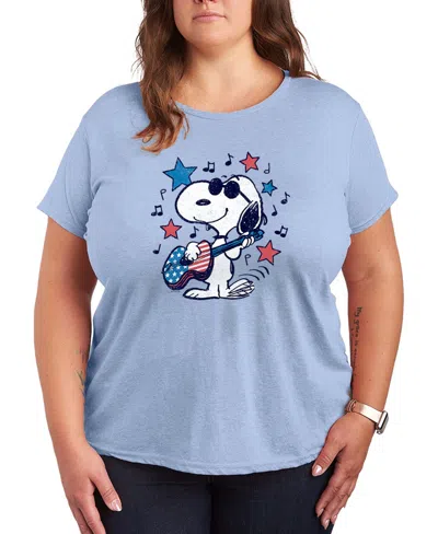 Hybrid Apparel Plus Size Peanuts Snoopy Americana Guitar Short-sleeve Graphic T-shirt In Blue