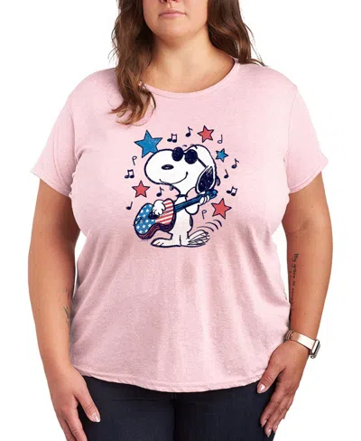 Hybrid Apparel Plus Size Peanuts Snoopy Americana Guitar Short-sleeve Graphic T-shirt In Pink