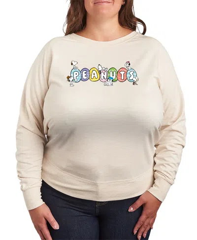 Hybrid Apparel Plus Size Peanuts Snoopy And Siblings Eggs French Terry Long-sleeve T-shirt In Neutral