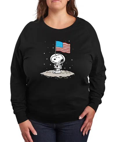 Hybrid Apparel Plus Size Peanuts Snoopy Astronaut American Flag French Terry Graphic Crewneck T-shirt In Gold