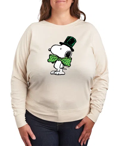 Hybrid Apparel Plus Size Peanuts Snoopy Bowtie St. Patrick's Day French Terry Graphic Crewneck T-shirt In Green