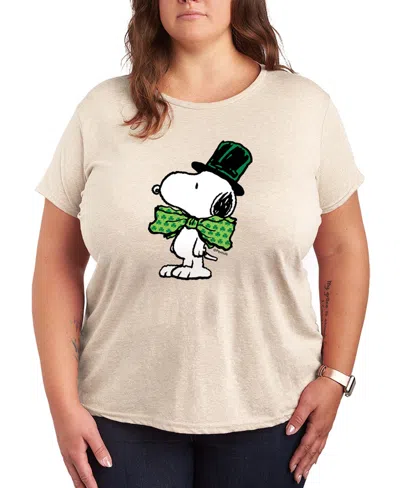 Hybrid Apparel Plus Size Peanuts Snoopy Bowtie St. Patrick's Day Graphic Crewneck T-shirt In Brown