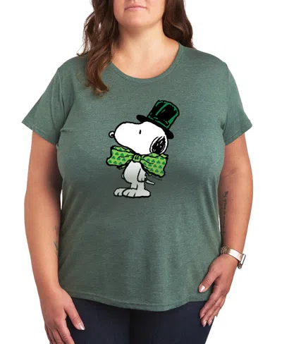 Hybrid Apparel Plus Size Peanuts Snoopy Bowtie St. Patrick's Day Graphic Crewneck T-shirt In Green