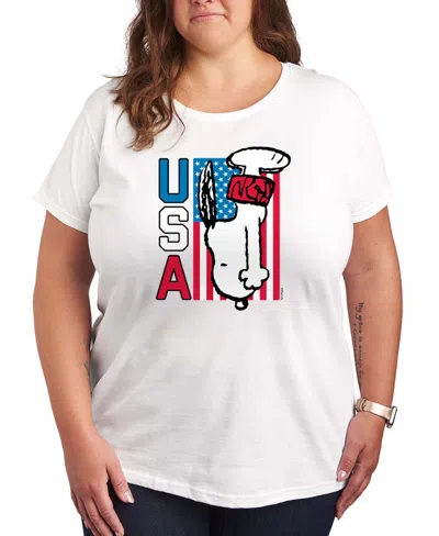 Hybrid Apparel Plus Size Peanuts Snoopy Diving Usa Graphic Crewneck T-shirt In Neutral