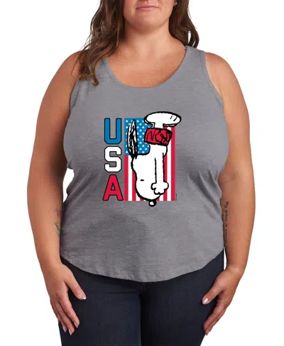 Hybrid Apparel Plus Size Peanuts Snoopy Diving Usa Racerback Graphic Crewneck Tank Top In Gray