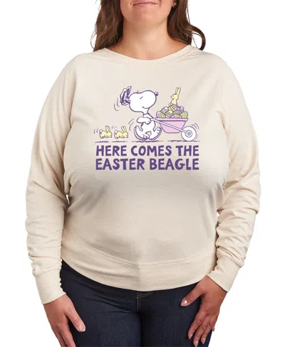 Hybrid Apparel Plus Size Peanuts Snoopy Easter Beagle Graphic Pullover T-shirt In Beige,khaki