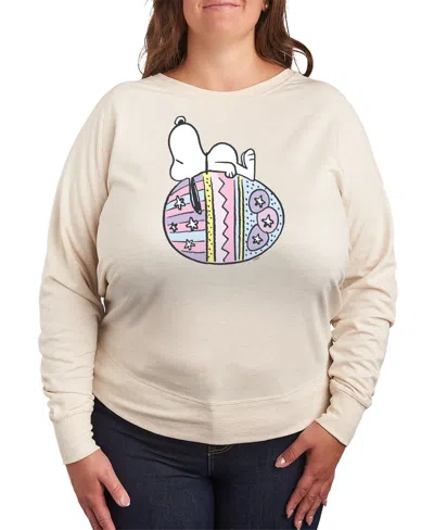 Hybrid Apparel Plus Size Peanuts Snoopy Easter Egg Graphic Pullover T-shirt In Beige,khaki