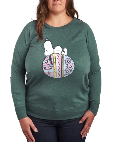 Hybrid Apparel Plus Size Peanuts Snoopy Easter Egg Graphic Pullover T-shirt In Green