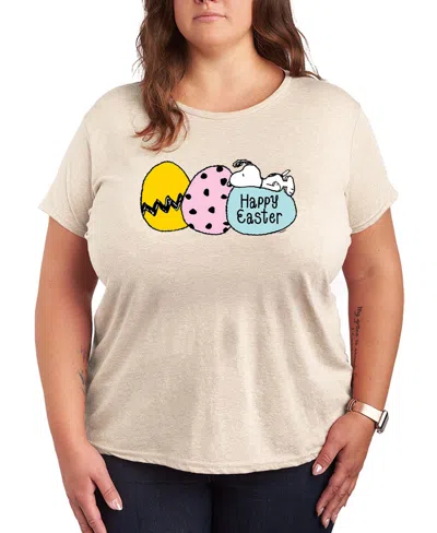 Hybrid Apparel Plus Size Peanuts Snoopy Happy Easter Eggs Short-sleeve Graphic T-shirt In Brown