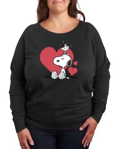 Hybrid Apparel Plus Size Peanuts Snoopy Heart Graphic Crew Neck Top In Black