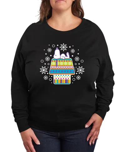 Hybrid Apparel Plus Size Peanuts Snoopy House Graphic Pullover Top In Black