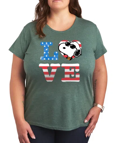 Hybrid Apparel Plus Size Peanuts Snoopy Love Americana Graphic Crew Neck T-shirt