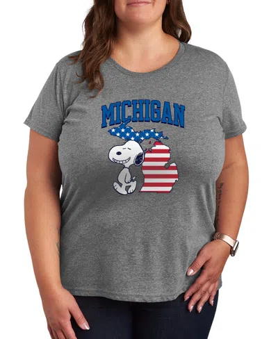 Hybrid Apparel Plus Size Peanuts Snoopy Michigan Graphic Crewneck T-shirt In Blue