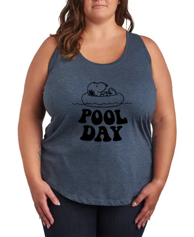Hybrid Apparel Plus Size Peanuts Snoopy Pool Day Racerback Graphic Tank Top In Blue