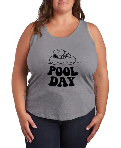 Hybrid Apparel Plus Size Peanuts Snoopy Pool Day Racerback Graphic Tank Top In Gray