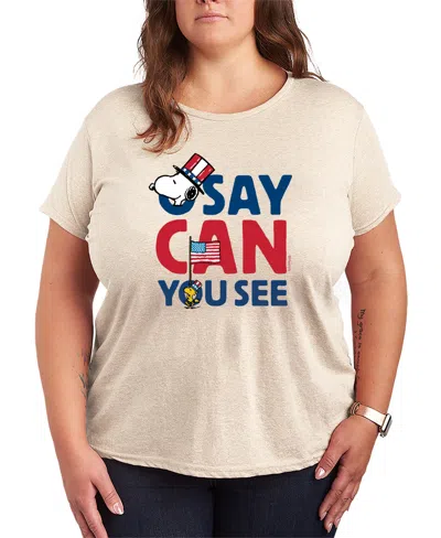 Hybrid Apparel Plus Size Peanuts Snoopy Say Can You See Short-sleeve Graphic T-shirt In Neutral