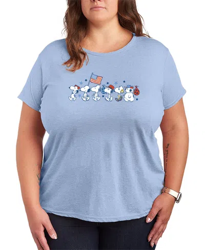 Hybrid Apparel Plus Size Peanuts Snoopy Sibs Americana Short-sleeve Graphic T-shirt In Blue