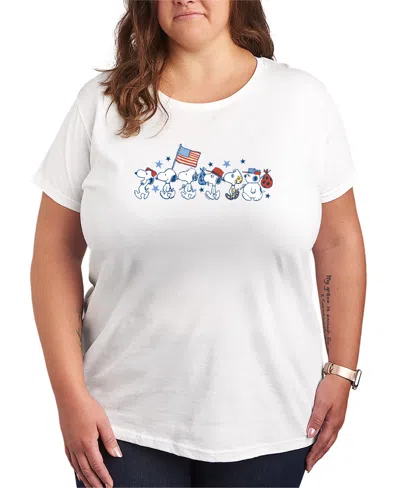 Hybrid Apparel Plus Size Peanuts Snoopy Sibs Americana Short-sleeve Graphic T-shirt In White