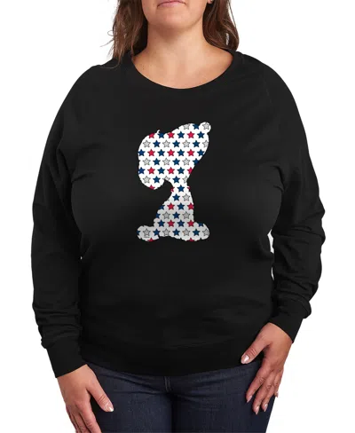 Hybrid Apparel Plus Size Peanuts Snoopy Silhouette Usa Stars French Terry Graphic Crewneck T-shirt In Black