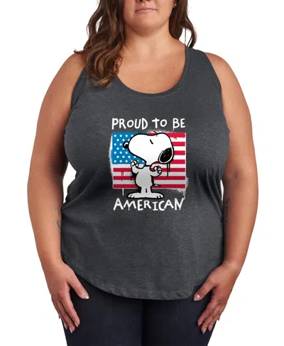 Hybrid Apparel Plus Size Peanuts Snoopy Street Usa Racerback Graphic Tank Top In Black
