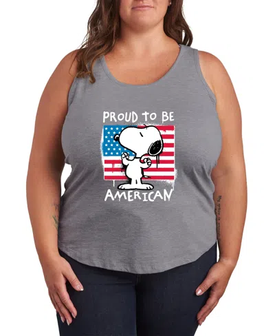 Hybrid Apparel Plus Size Peanuts Snoopy Street Usa Racerback Graphic Tank Top In Gray