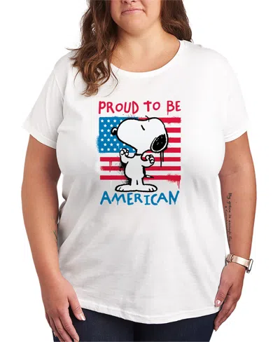 Hybrid Apparel Plus Size Peanuts Snoopy Street Usa Short-sleeve Graphic T-shirt In White