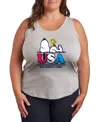 Hybrid Apparel Plus Size Peanuts Snoopy Usa Graphic Crew Neck Tank T-shirt