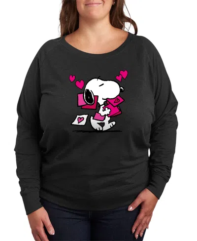 Hybrid Apparel Plus Size Peanuts Snoopy Valentines Day Graphic Crew Neck Top In Black