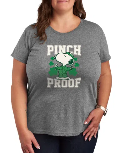 Hybrid Apparel Plus Size Peanuts St. Patrick's Day Short-sleeve Graphic T-shirt In Gray