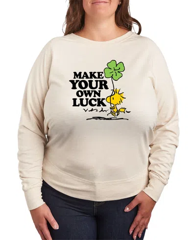 Hybrid Apparel Plus Size Peanuts St. Patrick's Day Woodstock Make Your Own Luck French Terry Graphic Crewneck T-shi In Neutral