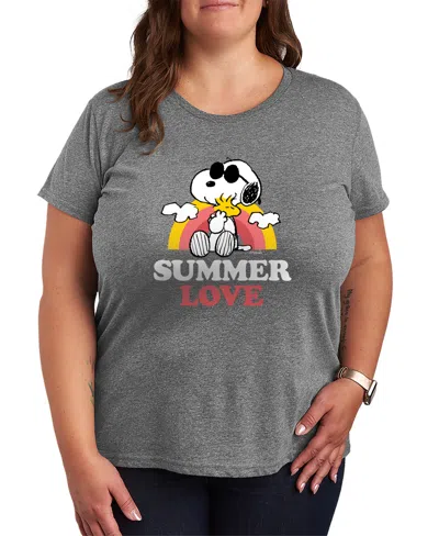 Hybrid Apparel Plus Size Peanuts Summer Love Snoopy And Woodstock Short-sleeve Graphic T-shirt In Multi