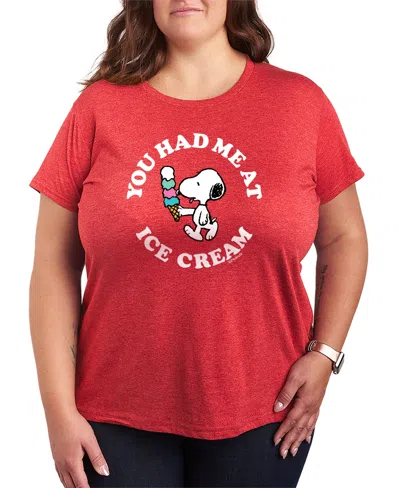 Hybrid Apparel Plus Size Peanuts Summer Love Snoopy And Woodstock Short-sleeve Graphic T-shirt In Brown