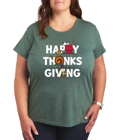Hybrid Apparel Plus Size Peanuts Thanksgiving Graphic T-shirt In Green