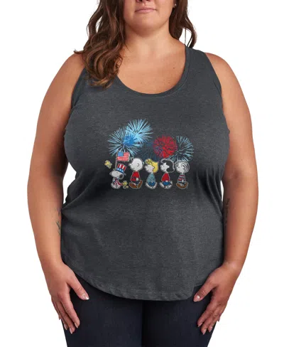Hybrid Apparel Plus Size Peanuts Usa Parade Racerback Graphic Tank Top In Gray
