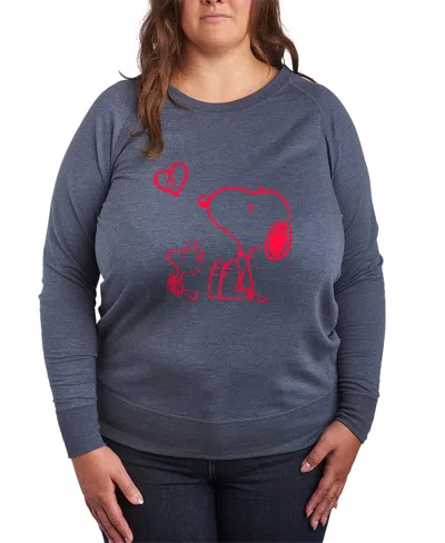 Hybrid Apparel Plus Size Peanuts Valentines Day Broken Heart Graphic Crew Neck Top In Blue
