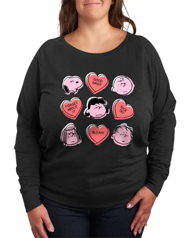 Hybrid Apparel Plus Size Peanuts Valentines Day Candy Hearts Graphic Crew Neck Top In Black