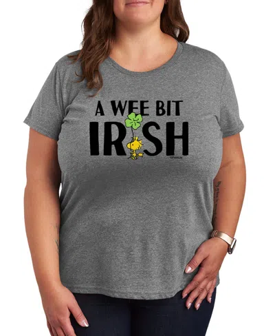 Hybrid Apparel Plus Size Peanuts Wee Bit Irish Short-sleeve Graphic T-shirt In Gray