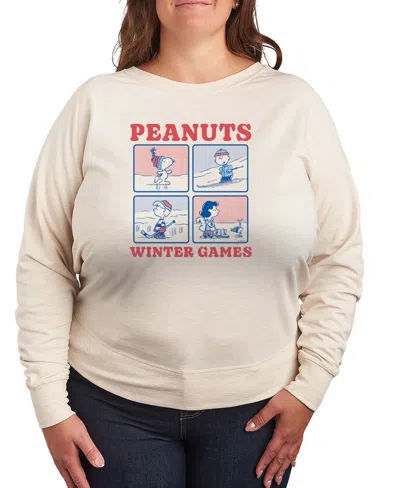 Hybrid Apparel Plus Size Peanuts Winter Games Word Art Pullover T-shirt In Neutral