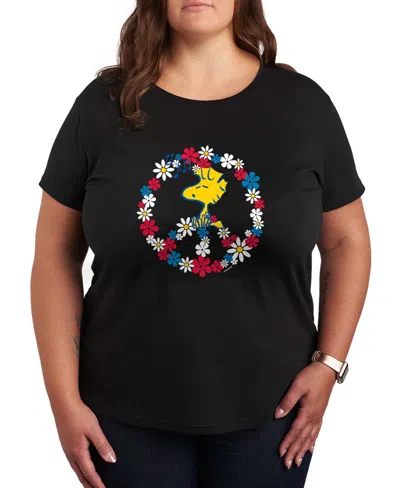 Hybrid Apparel Plus Size Peanuts Woodstock Peace Americana Graphic Crewneck T-shirt In Black
