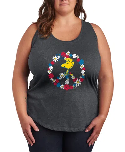 Hybrid Apparel Plus Size Peanuts Woodstock Peace Americana Racerback Graphic Crewneck Tank Top In Gray