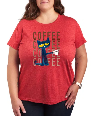 Hybrid Apparel Plus Size Pete The Cat Coffee Short-sleeve Graphic T-shirt In Red