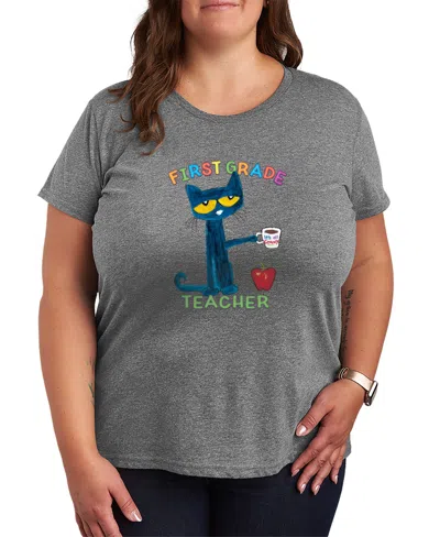 Hybrid Apparel Plus Size Pete The Cat First Grade Teacher Graphic T-shirt In Gray