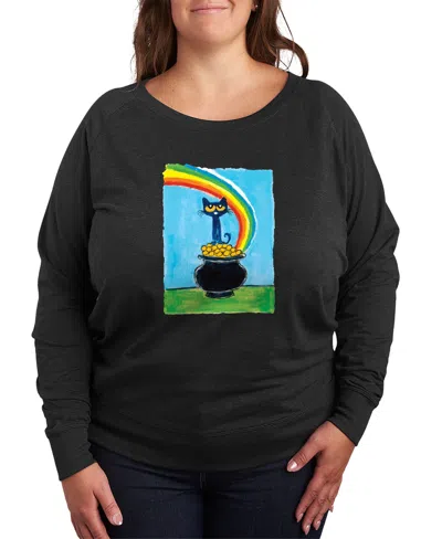 Hybrid Apparel Plus Size Pete The Cat St. Patrick's Day Rainbow Pot Of Gold Graphic Crewneck T-shirt In Gray