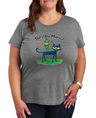 Hybrid Apparel Plus Size Pete The Cat St. Patrick's Day The Mornin' Leprechaun Graphic Crewneck T-shirt In Gray