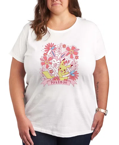 Hybrid Apparel Plus Size Pokemon Valentines Florals Short-sleeve Graphic T-shirt In White